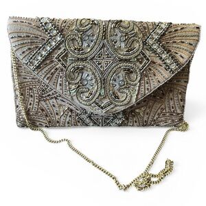 Lulus Sparkling Evening Gold Beaded Clutch